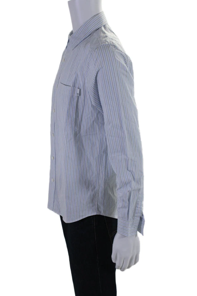 Camisa social masculina listrada AG Adriano Goldschmied botão frontal branca azul tamanho XS - Imagem 2 de 4