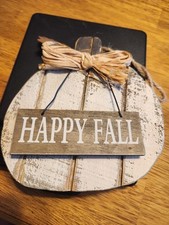 Rustic Wooden Happy Fall Hanging Pumpkin Sign 6"x9.5"