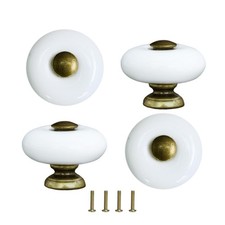 1.3" Ceramic round Knobs, Antique Brass and Ceramic Cabinet Knobs, White Furnitu