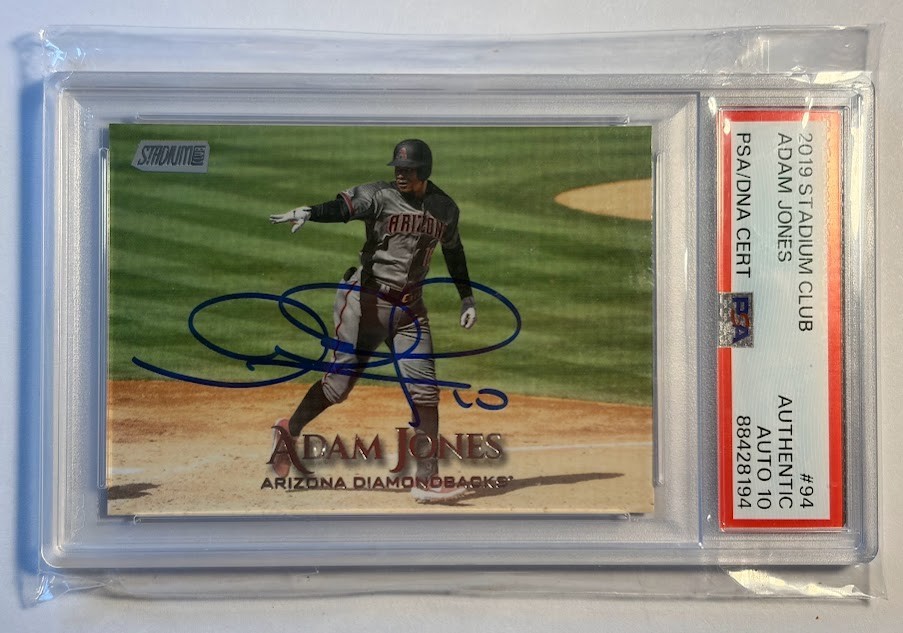 Adam Jones Diamondbacks 2019 Topps Stadium Club IP Auto PSA Authentic Auto 10