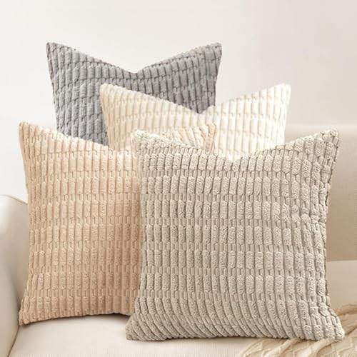 Cogavoo Set of 4 Corduroy Soft Striped Cushion Covers  Assorted colors 