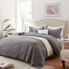 Full/Queen Quilt Set 3 Pieces, Lightweight Grey Bedspread-90''x98'', Soft Mic...