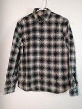 Express Men's Size Med Black White Plaid Flannel Long Sleeve Button Down Shirt