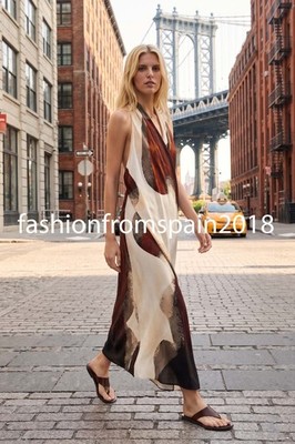 massimo dutti halter dress NEW WOMAN LONG FLOWING NECK PRINTED WHITE 6631/731 1xl