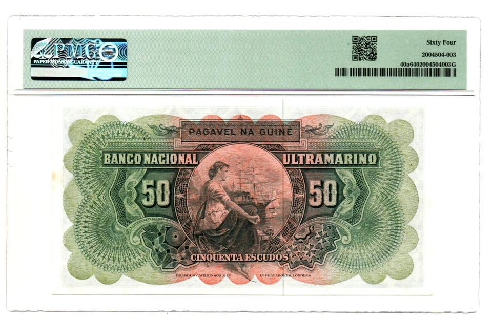 Portuguese Guinea Guine 50 Escudos 30.6.1964 Pick 40a PMG Choice Uncirculated 64 - Image 2 of 2