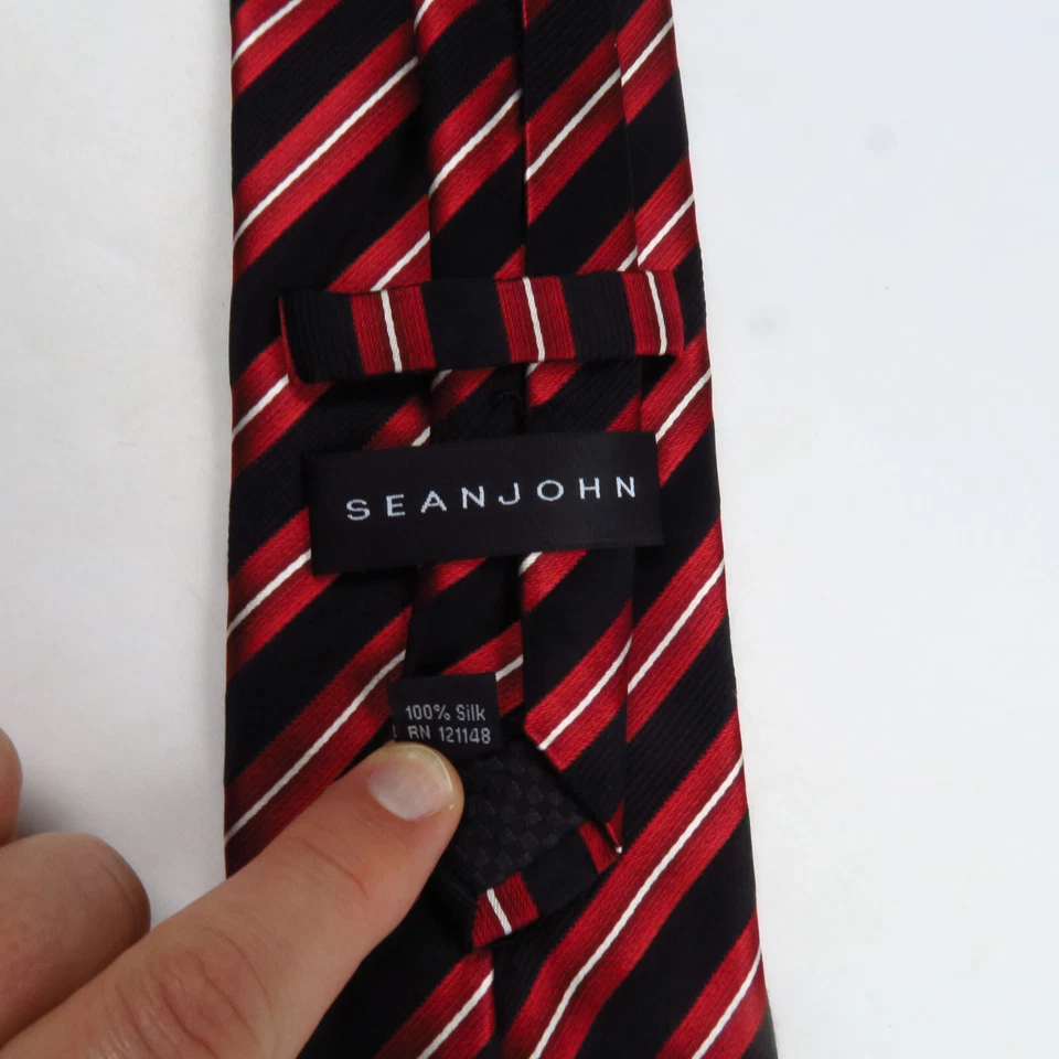 Corbata de cuello Sean John negra roja blanca a rayas diagonales para hombre 58x3,5 Modern Power Foto 3 de 4