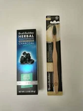 Brush Buddies Herbal Toothpaste W/ Charcoal & Bamboo Charcoal Tooth Brush Set