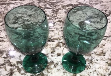 LIBBEY VTG PREMIERE DARK JUNIPER GREEN LOT OF 2 ICED TEA GLASSES / GOBLETS VGUC