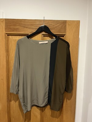 Blusentop Damen RUTZOU grün khaki Colourblock Fledermaus Größe 38 einmal getragen