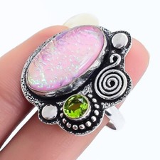 Pink Triole Feuer Opal, Peridot Edelstein Silber Schmuck Ringgröße 8 RRJ16703