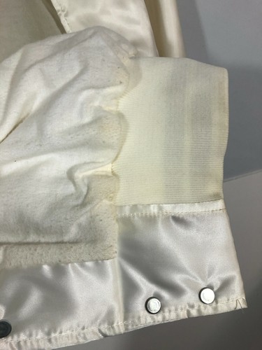 Satin Bomber Jacket XL WHite Pla-Jac Snaps Red Trim Vintage Lined - Picture 7 of 9