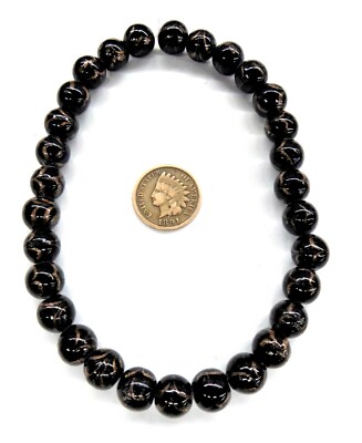 30 Fancy Black Aventurine Combed Feather Round African Trade Beads L990a