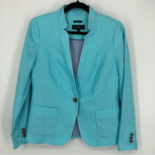 Talbots Aberdeen Blazer Womens 4 100 Linen Turquoise Light Blue Single Button