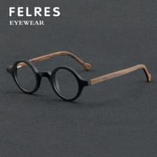 Occhiali da vista unisex acetato rotondi imitazione legno lenti trasparenti montature retrò