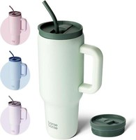 Isolierter Kaffeebecher Edelstahl 40Oz Griff Strohhalm GrüN