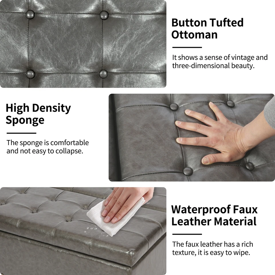 Mesa de centro tapizada de banco cuadrada de 34"" otomana de almacenamiento grande con tapa elevadora Foto 3 de 4