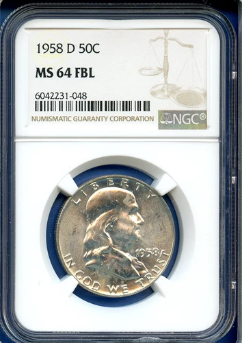 1958 D NGC MS64FBL Franklin Half Dollar 50c US Mint Silver Coin 1958-D MS-64 FBL