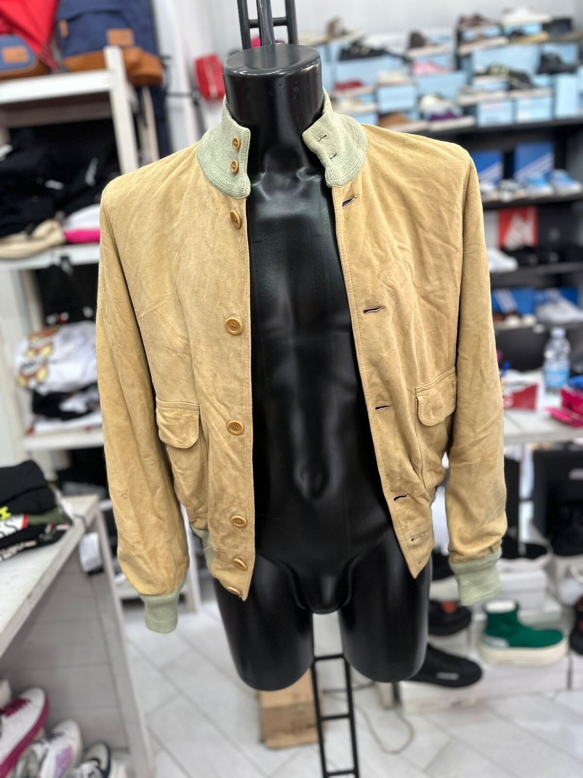 Vintage Beige Leather Jacket for Men Size 46 - LLV407