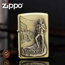 Brass Stamped Old Marlboro Cowboy Standing Zippo Lighter US Shipping
