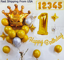 19pcs Gold Happy Birthday Number 1/2/3/4/5 Foil Balloon for Baby, Toddler, Child