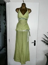 RINASCIMENTO S 8 Green Two Piece Set Linen Satin Wide Trousers Halter Neck Top