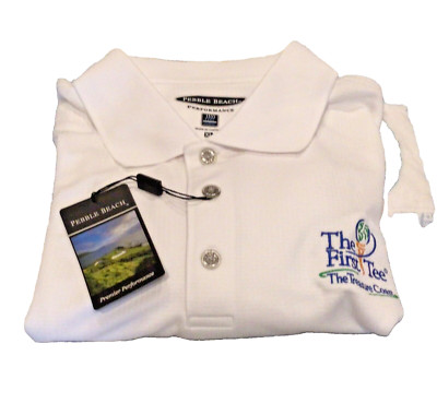new Men's Pebble Beach Short Sleeve Performance Golf Polo Shirt Blue White XL