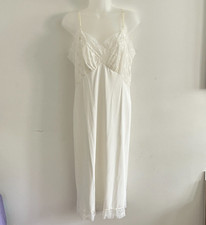 Vintage VANITY FAIR Full Dress SLIP Nylon SHEER Chiffon Floral LACE Sz 38 Ivory