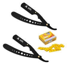 2x Stainless Steel Folding Straight Edge Shavette Barber Razor 100 Shark Single 