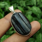 Black Tourmaline Gemstone Oval Cut Pendant 925 Sterling Silver Plated Jewelry