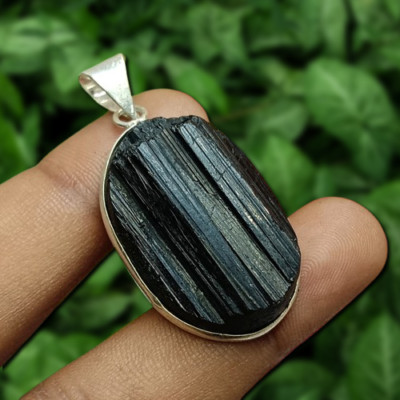 Black Tourmaline Gemstone Oval Cut Pendant 925 Sterling Silver Plated Jewelry