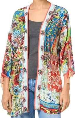 New John Mark M Kimono Open Front Cardigan Blue Orange Green