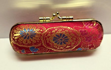 VTG Embroidered Brocade Lipstick Case, Red w/Flowers