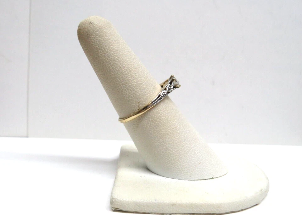 💍Vintage Antique 10K Yellow White GOLD Diamond Engagement Promise Ring size 6.5 - Image 4 of 4