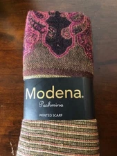 Women’s Modena Pashmina Printed Scarf Brown-Cranberry and Gold