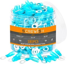 180PCS Heat Shrink Ring Connectors, 16-14 Guage Marine Grade Ring Terminals 1/4"