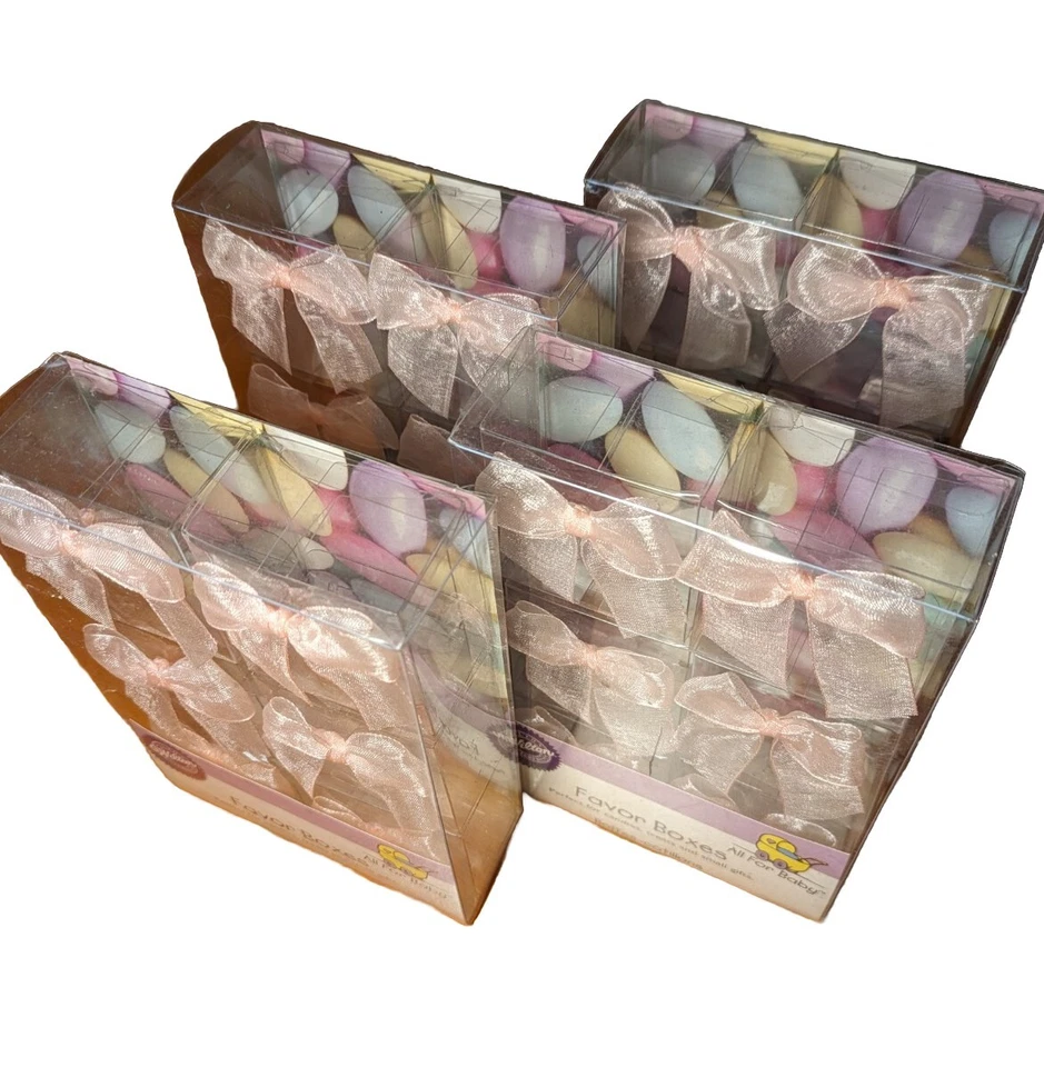 Cajas de plástico para fiestas transparentes con lazos rosas transparentes (lote de 4) - Wilton Foto 4 de 4