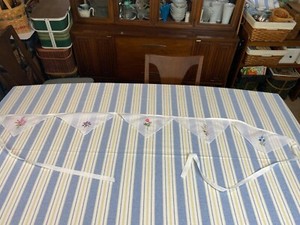 Vintage Handkerchief Bunting Garland Hankie Banner Handmade Flowers Pink Purple 