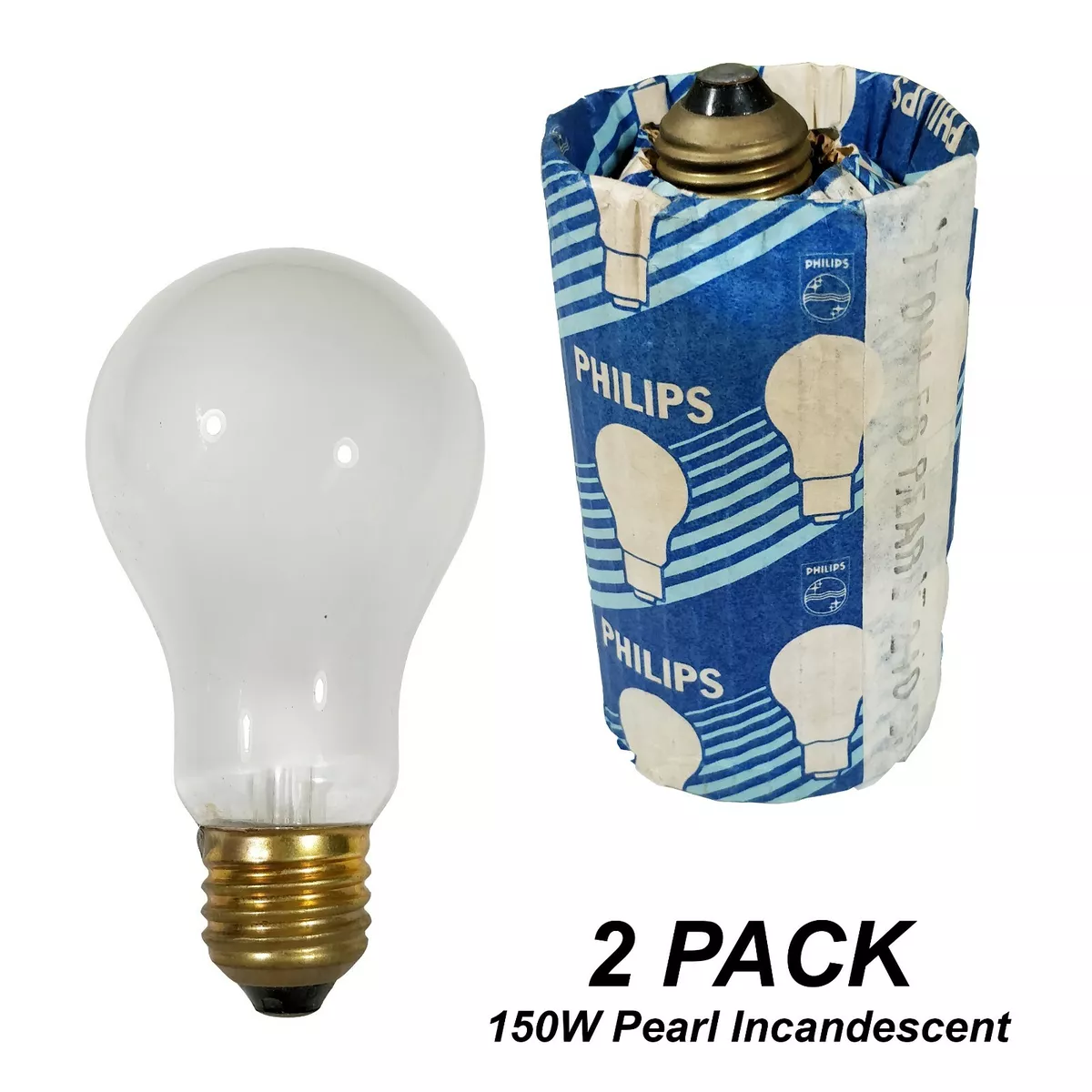 2 x Incandescent 150W Light Globes Bulbs Lamps E27 Edison Screw PHILIPS