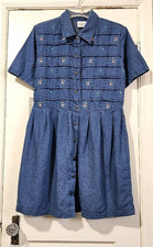 FLASH SALE! VTG Women Bentley 10 EMBROIDERED Button Denim Blue Jean Dress Medium