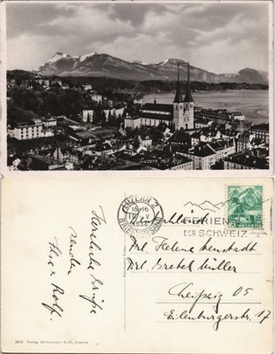 Ansichtskarte Luzern Lucerna Panorama-Ansicht mit Rigi 1938