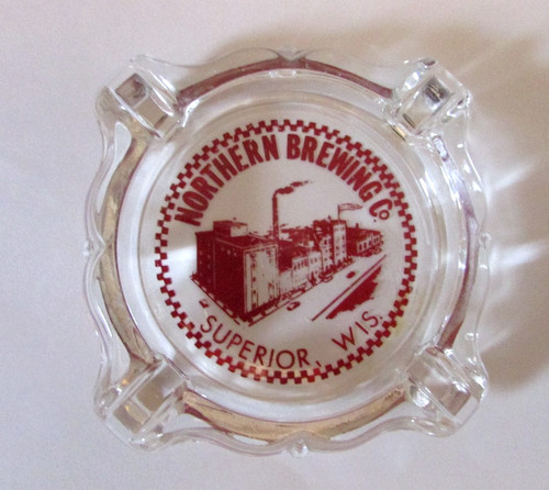 Vtg Northern Brewing Company Beer Promo Logo Glass Ashtray Superior Wisconsin WI