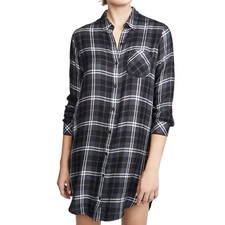 Rails Bianca Shirt Dress Onyx Slate Gray & White Plaid Button Front Size Small
