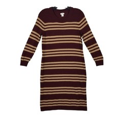 J.Crew Sweater Dress Womens S Burgundy Striped Merino Wool Blend Long Sleeve
