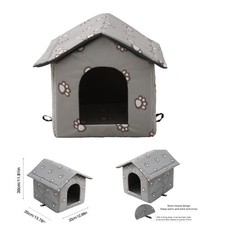 Weatherproof Outdoor Cat House with Insulation  Transparent Curtain - Grey