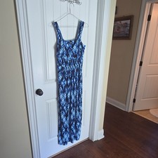 CHAPS by Ralph Lauren Print Sleeveless Maxi Dress Boho Purple Blue Watercolor L