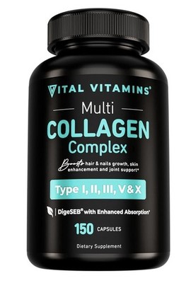 Vital Vitamins - Multi Collagen Complex Types I,II,III,V,X - 150 Capsules
