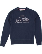 JACK WILLS Girls Graphic Sweatshirt Jumper 10-11 Years Navy Blue Cotton DQ07