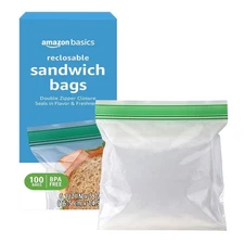 Amazon Basics Reclosable Sandwich Storage Bags, 100 Count, 1 Pack