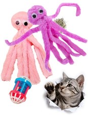 3 Pack Cat Toys Balls Indoor Kitten, Soft Plush Catnip Octopus Toys and Bell ...
