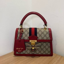 Gucci Queen Margaret Bee Top Handle GG Supreme Canvas Crossbody Bag Auth